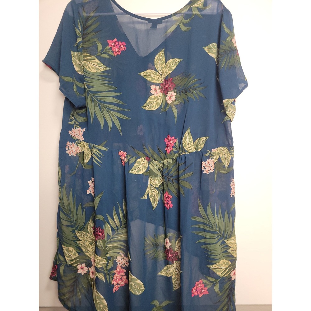 Torrid Teal Blue Floral Chiffon High Low Button Front Blouse Top Plus Size 2 - Picture 4 of 6